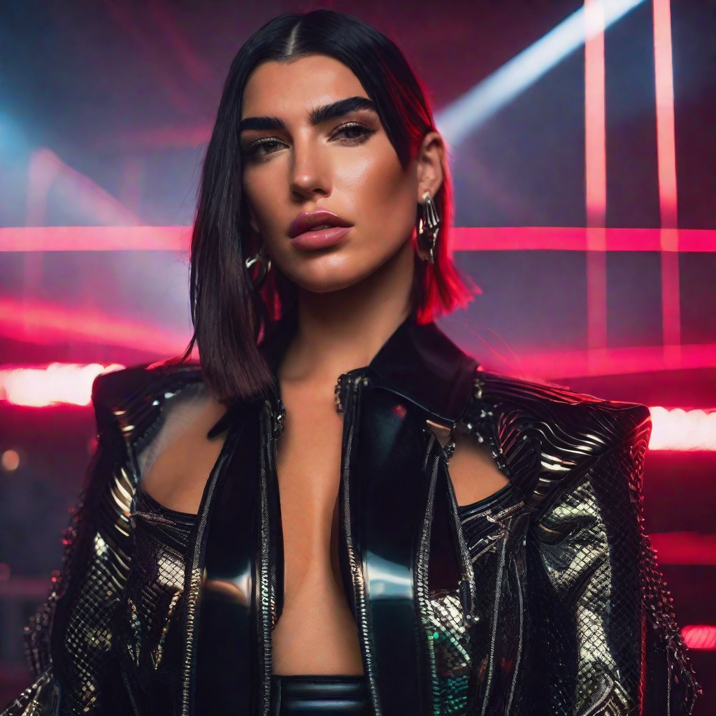 Dua Lipa as Supervillain in black with muscles