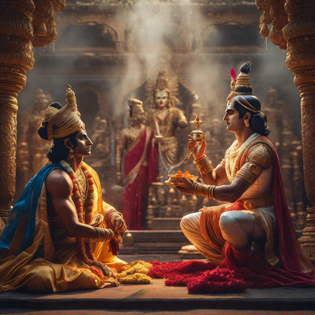 Lord Krishna telling bhagwad Gita to Arjuna
