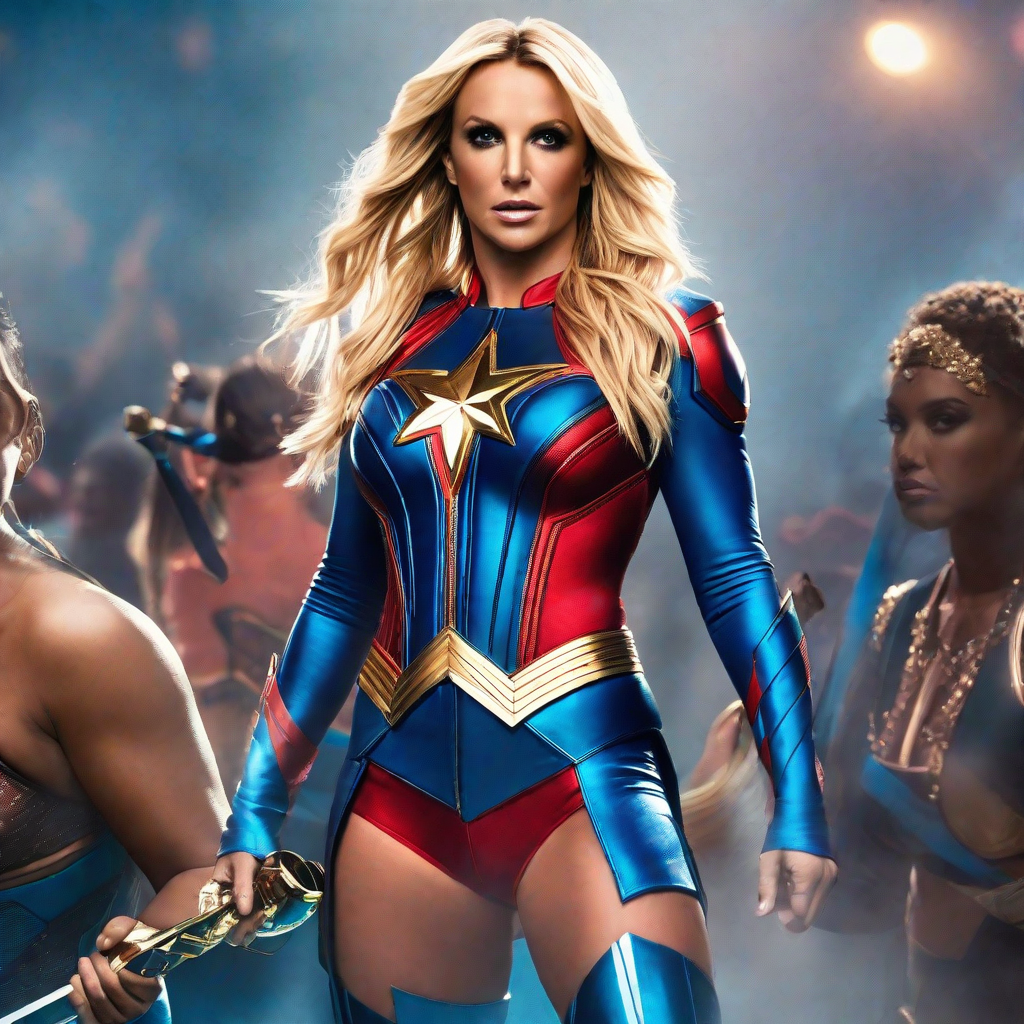 Britney Spears as Super Heroine in blue